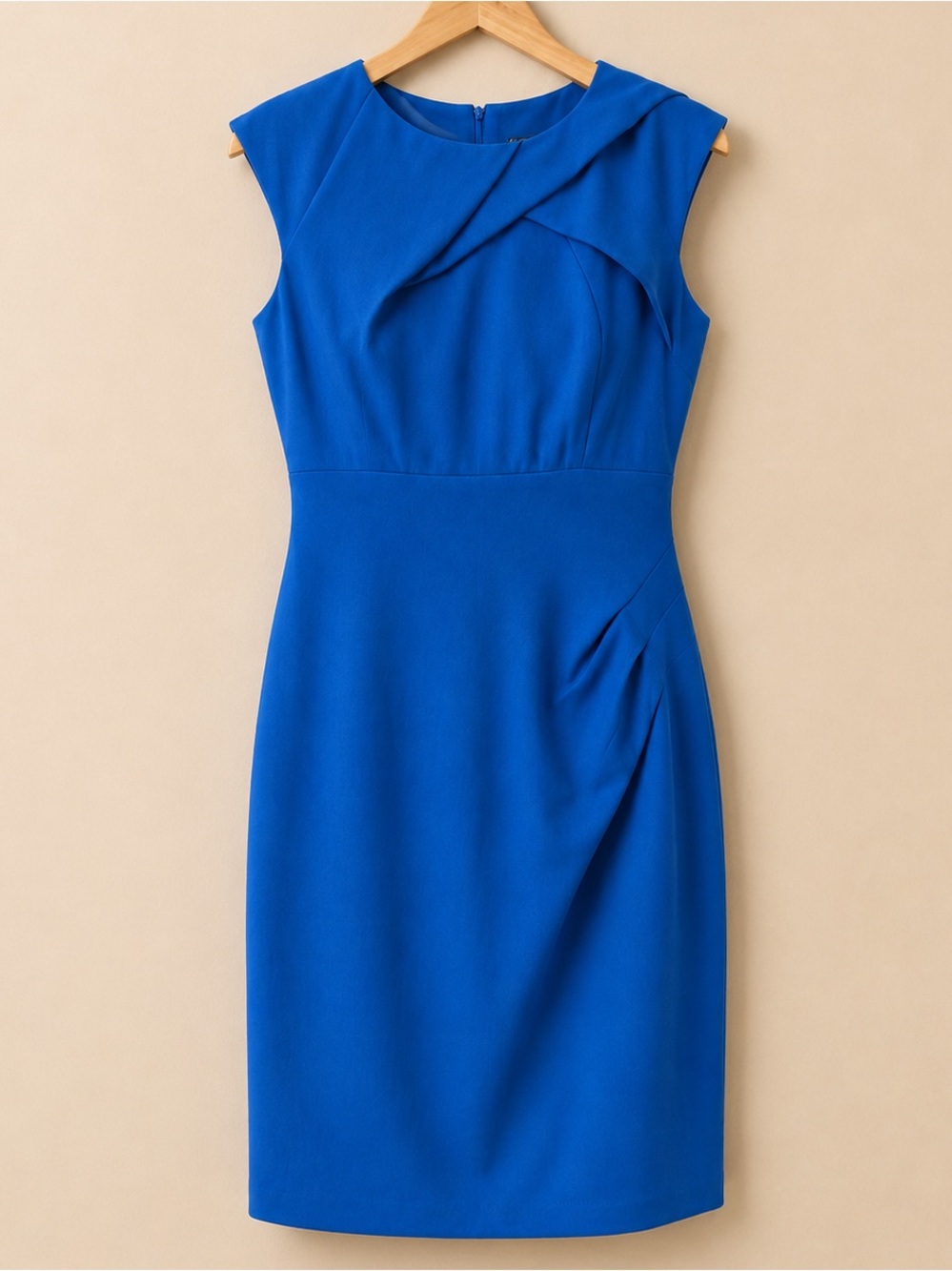 Adrianna Papell Poppy Blue Solid Origami Crepe Dress Size 8 - Picture 3 of 9